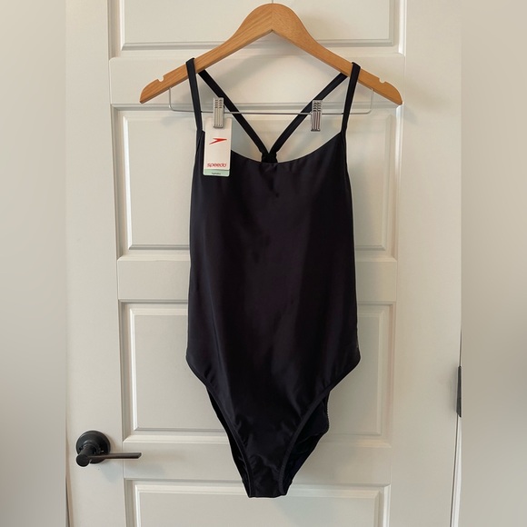 NWT** SPEEDO SIS ColorBlock Racerback One Piece Swimsuit | L | Black - Picture 5 of 14